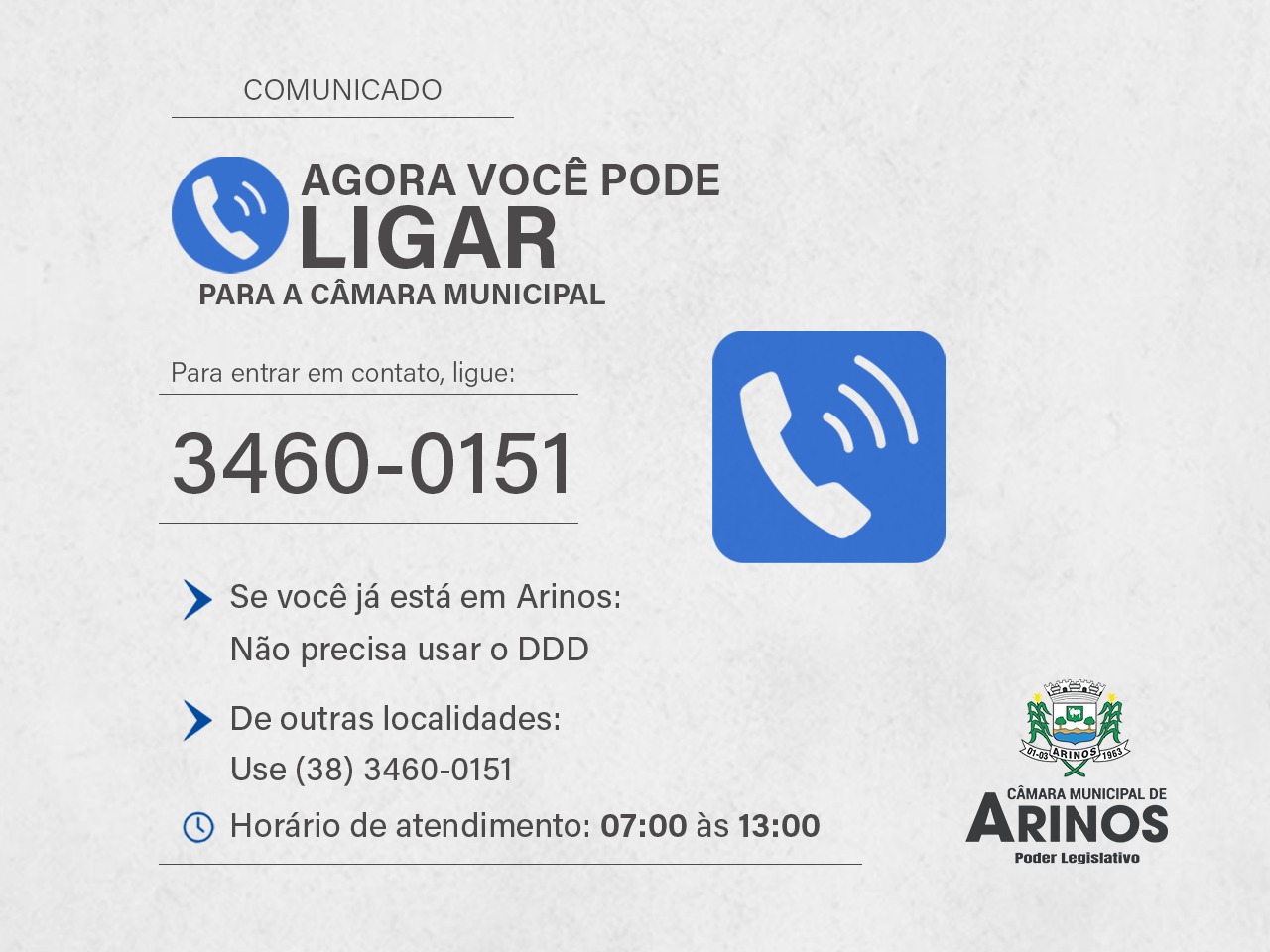 A Câmara Municipal de Arinos está com um novo número